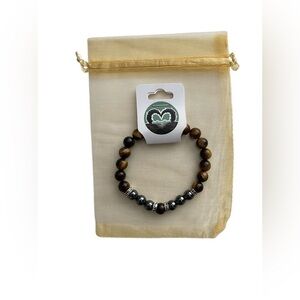 Genuine Tigers Eye and Obsidian Bracelet